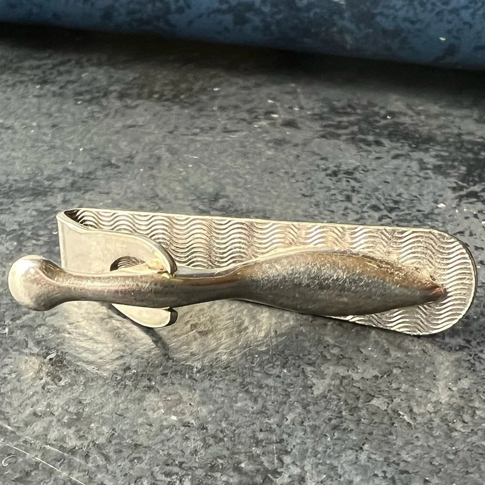 Mens Vintage Tie Clip Textured Retro Mid Century Formal Traditional